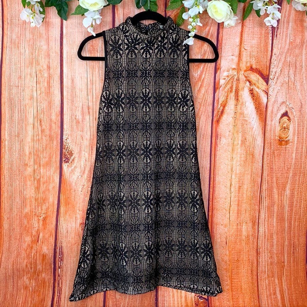 Black Eyelet Lace Mini Sleeveless Aline Dress 1633